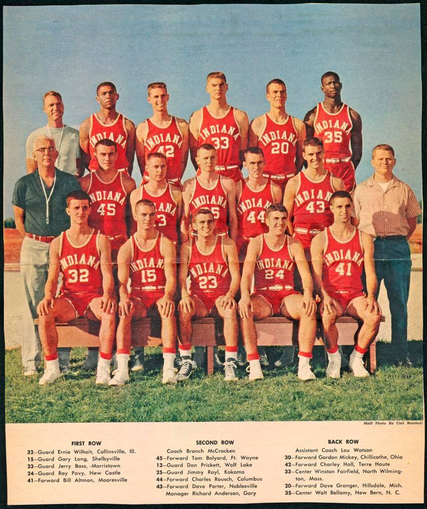 Ten Hoosiers in this early 1960’s photo of Indiana Basketball including Ray Pavy, Jimmy Rayl, Tom Bolyard and Gary Long