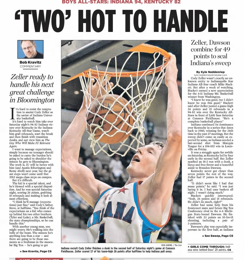 Cody Zeller Indiana All-Star Coverage  : Indy Star 2011