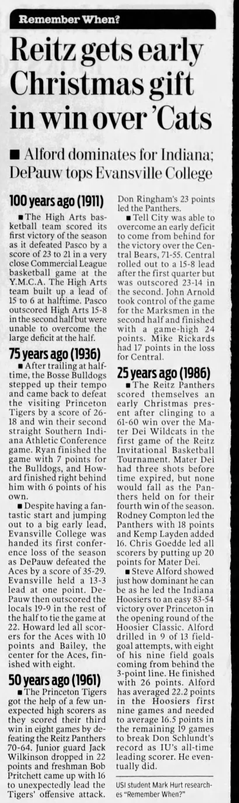Remember When? Lots of Basketball Here from Christmas Day Article: Evansville Courier & Press 2011