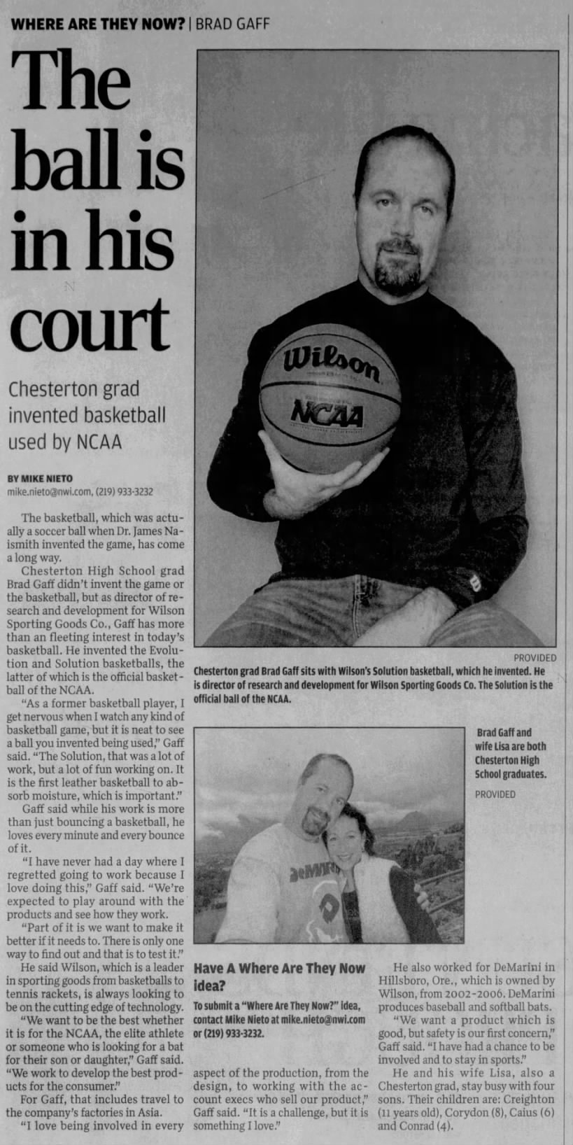 Christmas Day 2010: Hammond Times. Former Chesterton Player Invents Basketball for the NCAA