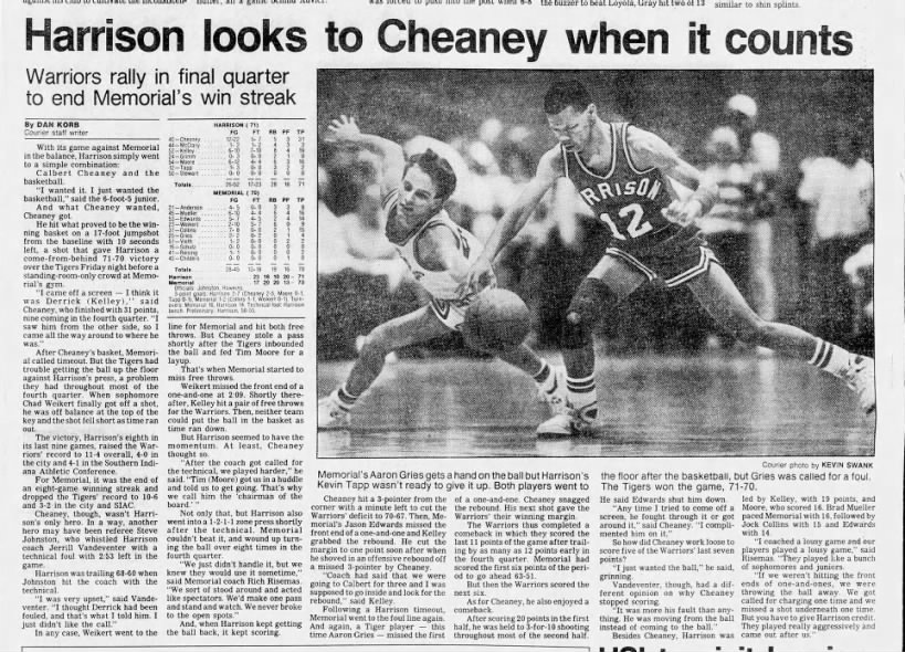 Cheaney Evansville Harrison’s Go to Guy In 1988