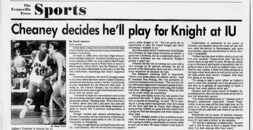 Calbert Cheaney to IU: Coach Vandeventer says “He has as much talent as any kid I’ve seen.”