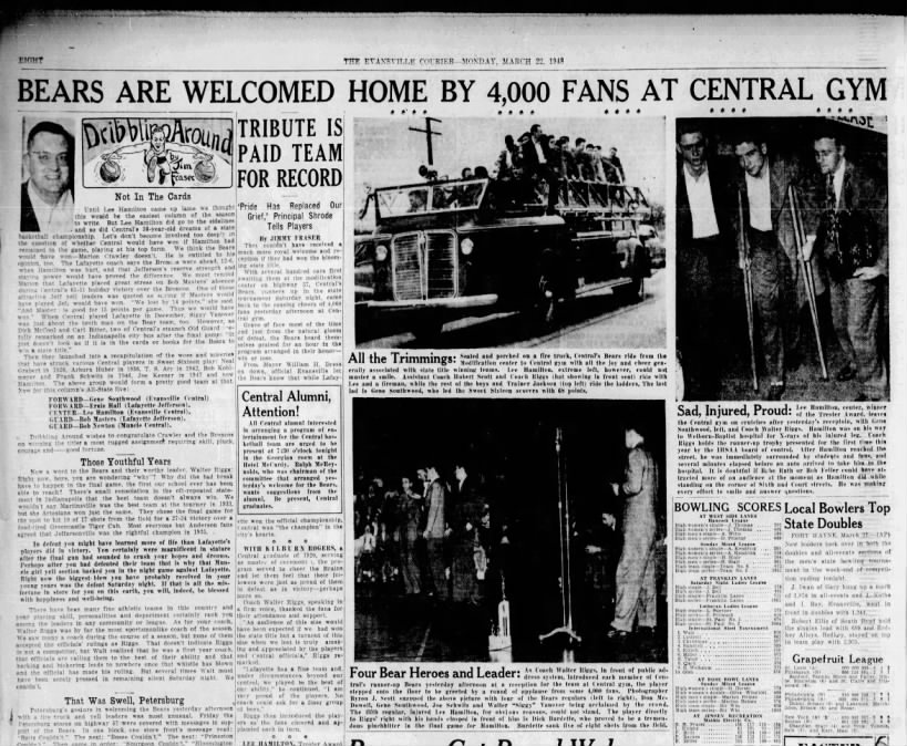 Evansville Central Falls Short of Title, Hamilton Injured, Wins Trester Award 1948