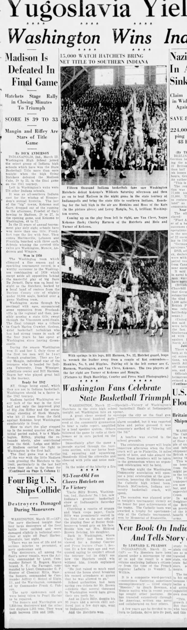 Harmons & Mangin Lead Washington Hatchets to 1941 State Title