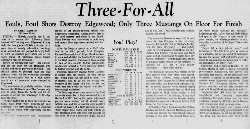 64 Fouls & 4 Techs  North Daviess and Edgewood Nov. 1970