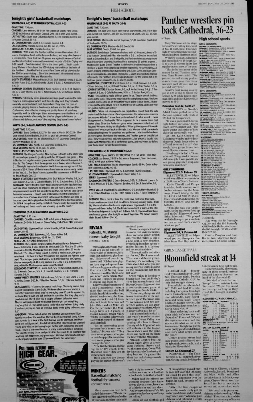 Herald-Times Bloomington, IN. Jan 20 2006 Girls and Boys articles