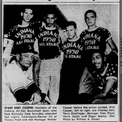 Future Purdue Star Terry Dischinger and teammates from 1958 All-Star Team meet Indians’ manager Walker Cooper