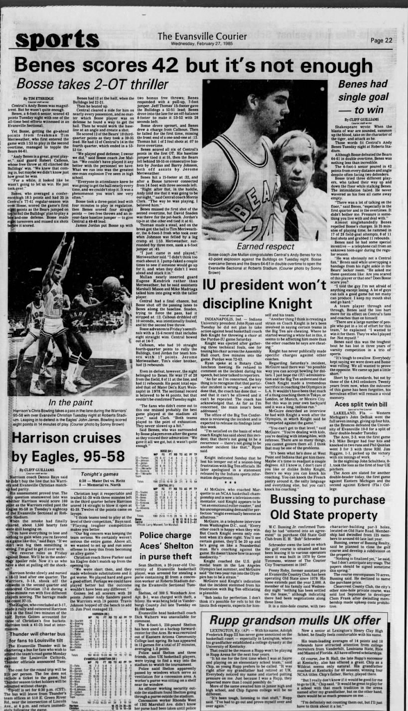 MLB Star Andy Benes could Hoop Too. Same Page includes Bob Knight and Chair throwing incident and Adolf Rupp III considers playing at Kentucky