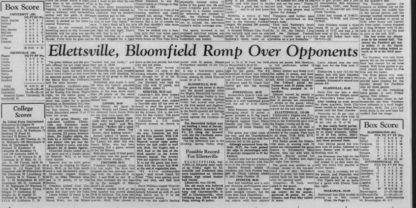 Ellettsville & Eminence put up 213 points; Shakamak 101 Over 20 box scores from Jan 31, 1964!