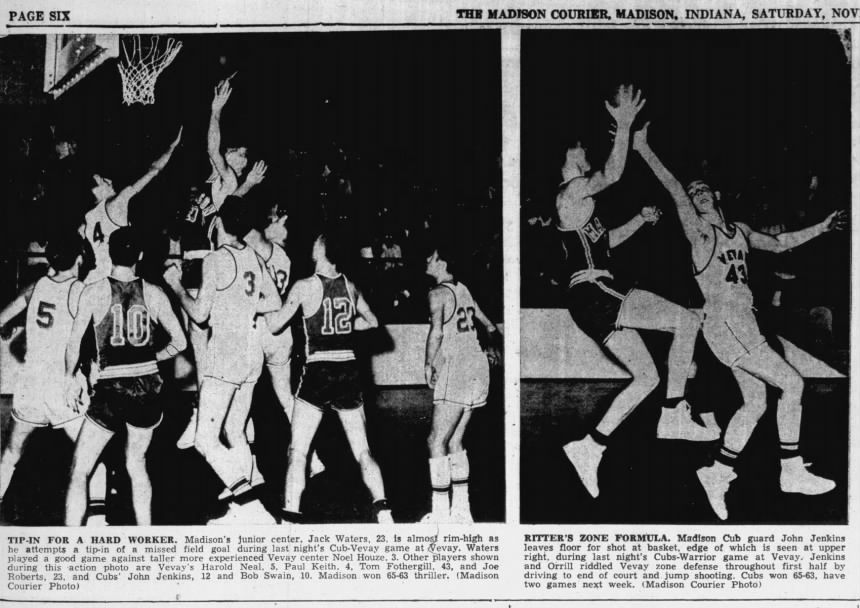 Madison Courier Nov 12, 1955 Teams: Madison, Vevay, Lexington, Shawe, Hanover, Vernon,Saluda, New Washington, Versailles and Central