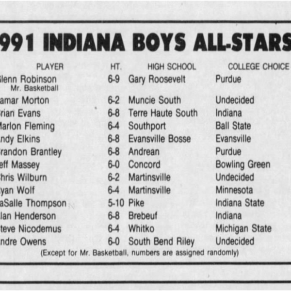 1991 Indiana HS All Stars The Game Remembered