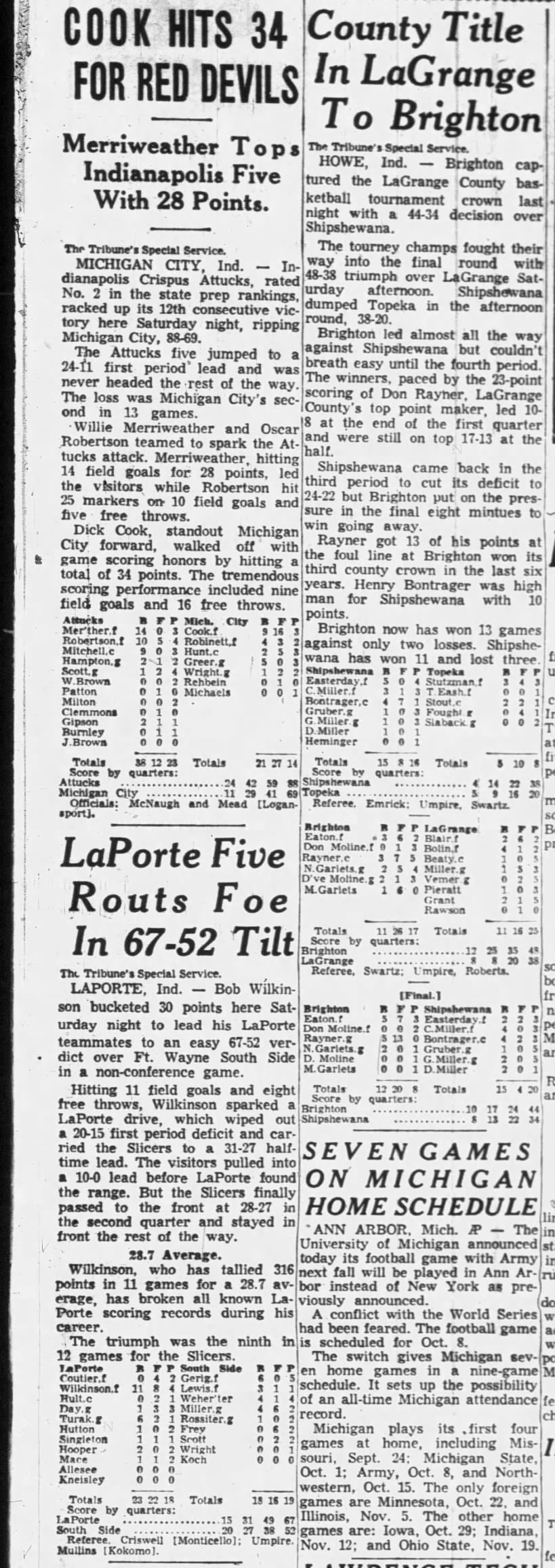3 Games from South Bend Tribune Jan. 1955